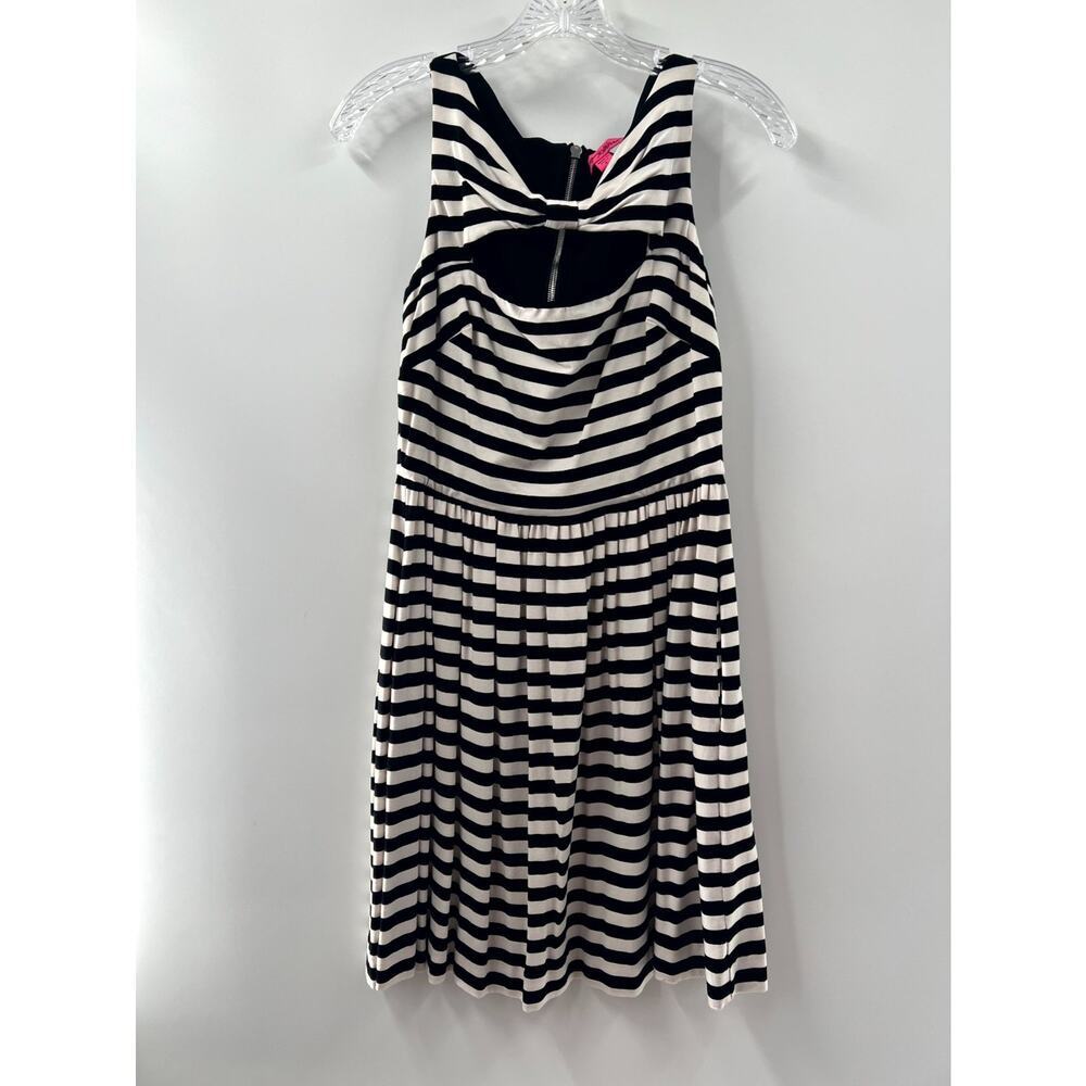 Betsy Johnson Women's Black White Striped Cutout Sleeveless Dress Size 6
